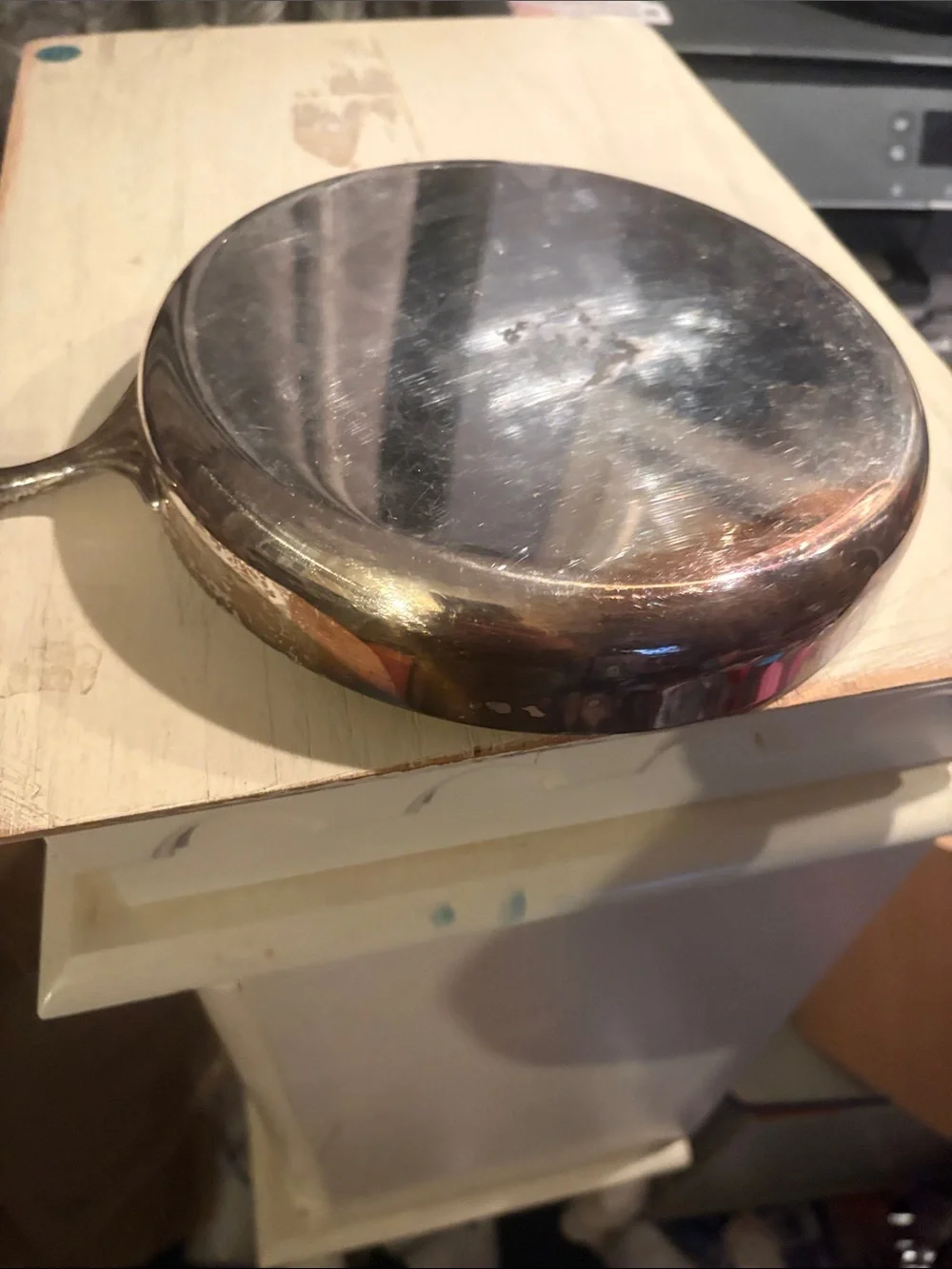 Italian silver plated sauce or crepes pan wooden handles